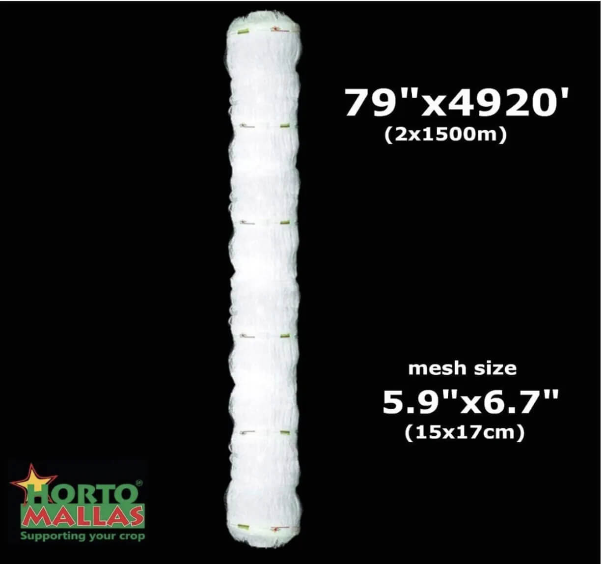 Hortomallas 6.5 Feet by 4920-Feet Professional Grade Vegetable Support Trellis Netting Roll/Scrog Net Roll, (79" x 4920' / 2m x 1500m) (mesh 5.9"x6.7" / 15cm x 17cm)