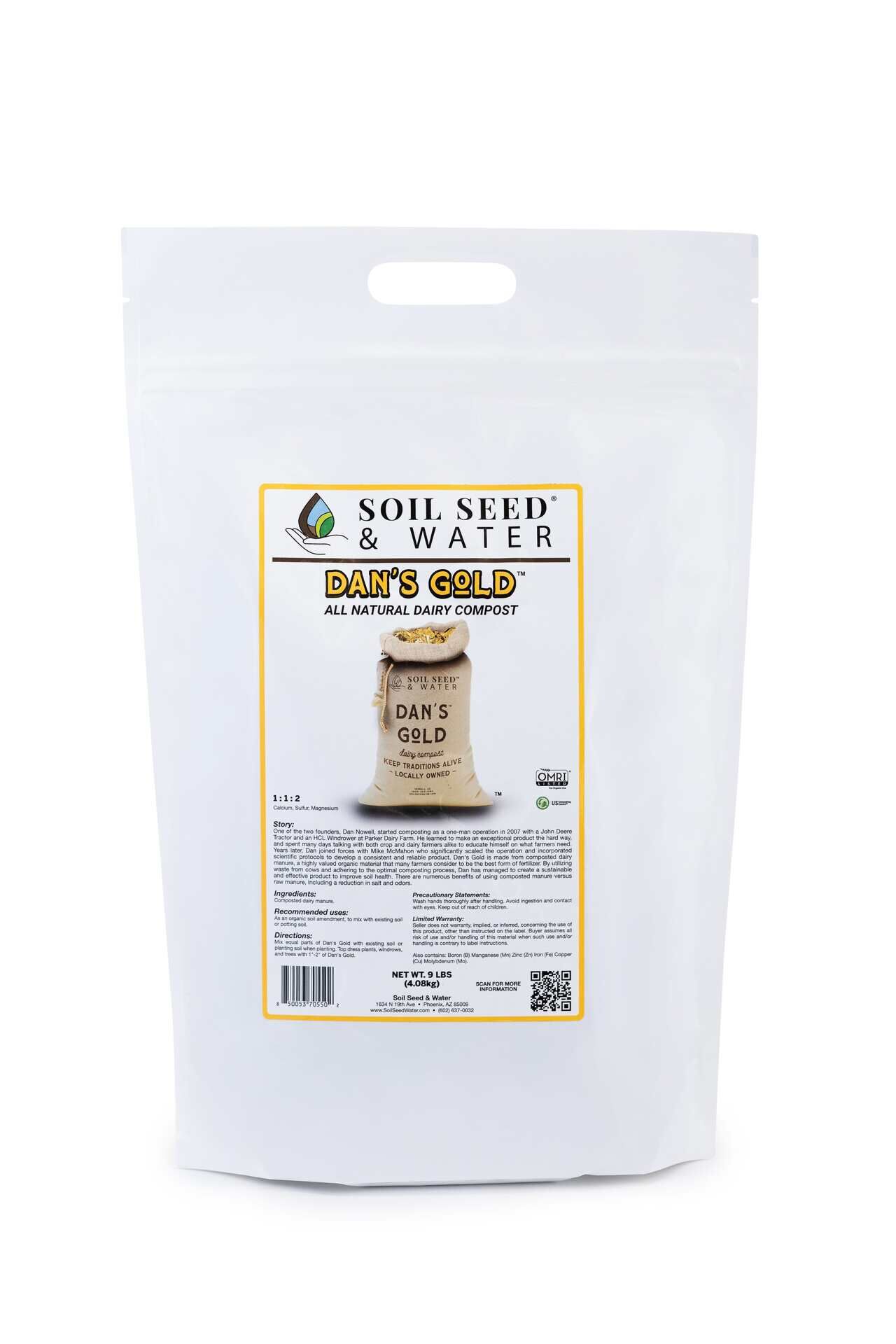 Dan’s Gold Dairy Compost 9lbs 1 CF - Soil Seed & Water