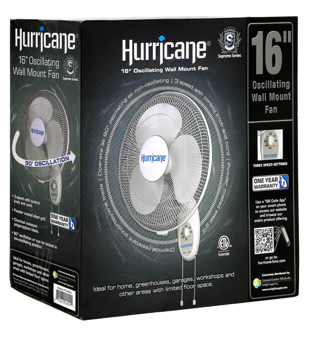 Supreme Oscillating Wall Mount Fan 16" - Hurricane®
