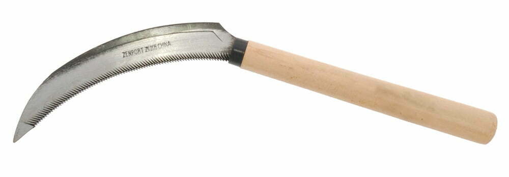 Serrated 6.5-Inch Blade Sickle Wood Handle