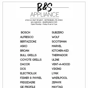 B & S Appliance Distributor logo