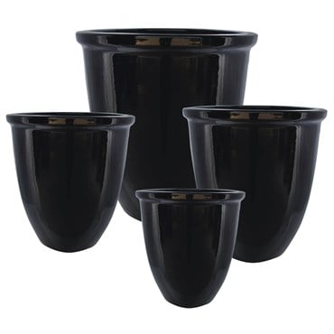 MCarr 16PC Tall Round Planter Plt Glossy Black