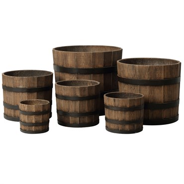MCarr 6pc Whiskey Barrel Planter Set Brown Oak