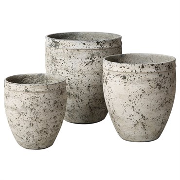 MCarr 3pc Tall Round Planter Set Green White