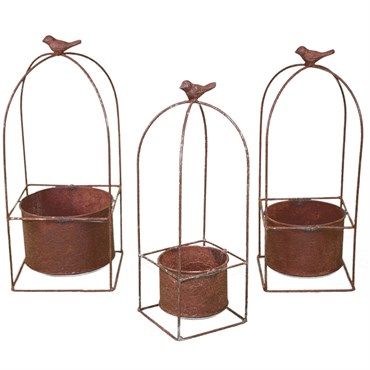Braun Rustic Bird Planter Medium