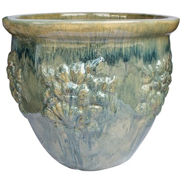 MCarr 5pc Hibiscus Flat Rim Round Planter Navy Cream