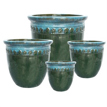 MCarr 16PC Round Pltr Blue Green Glass Green