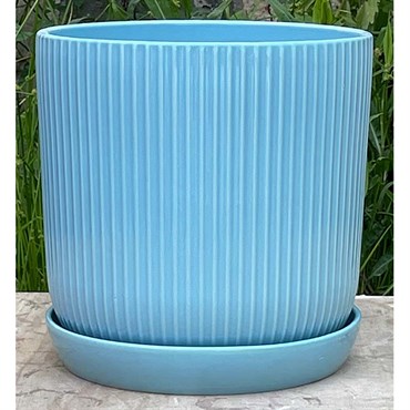 PHG 7"x7.5" Fluted Cylinder Planter Pastel Light Blue 6/CS