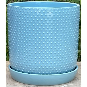 PHG 11"x11.5" Dotted Cylinder Planter Pastel Light Blue 2/CS