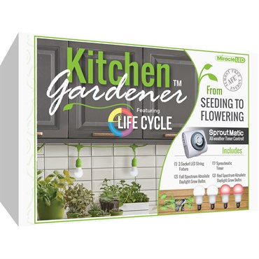 Miracle LED Kitchen Gardener Automatic Grow Kit, 3-Foot Length with 2 Absolute Daylight Full Spectrum Grow Bulbs & Timer