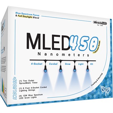 Miracle LED Nanometer 450 LED Grow Light Kit - 4-Socket - 6-Foot - Ultra Grow Lite - Blue Spectrum Grow Bulbs