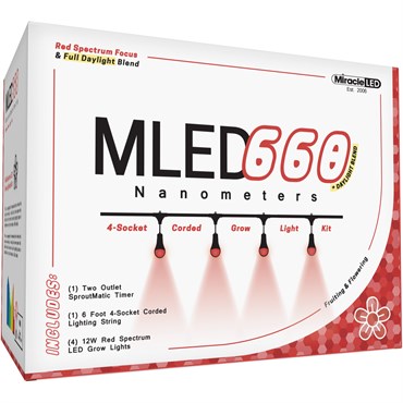 Miracle LED Nanometer 660 LED Grow Light Kit - 4-Socket 6-Foot - Uitra Grow Lite - Red Spectrum Grow Bulbs