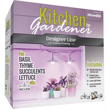 Miracle LED Kitchen Gardener 2 Bulb Red+Blue Absolute Daylight Grow Light Kit w/Silver Light Shades and Grow Timer
