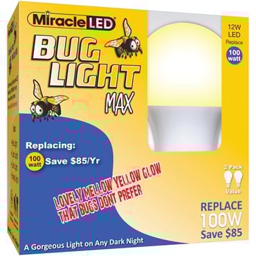 Miracle LED 2pk Bug Light MAX 12W Yellow LED A19 Porch & Patio Bulb