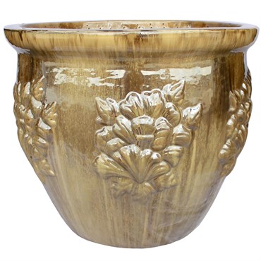 MCarr 5PC Hibiscus Flat Rim Planter Plt Brown Cream