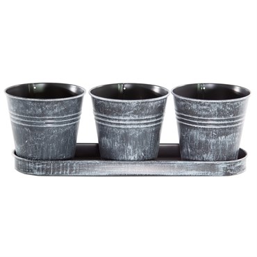 Gardener Select 3 Round Pots with Tray Antique Black 12.6"x4.1"x4.3" 12/CS