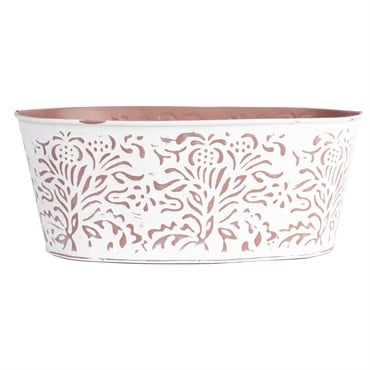 Gardener Select 10" Zinc Oval Planter White with Red Embossed 9.8"x6.3"x3.9"