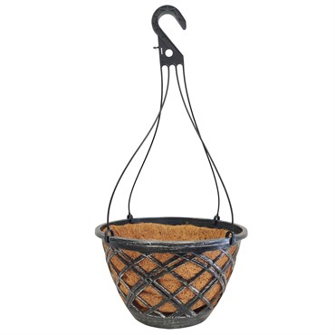 Grower Select 14.00 Cocolined Lattice Hanging Basket With Hanger, Silver, 20 per Case, 14in H x 8in H, 3 Gallon