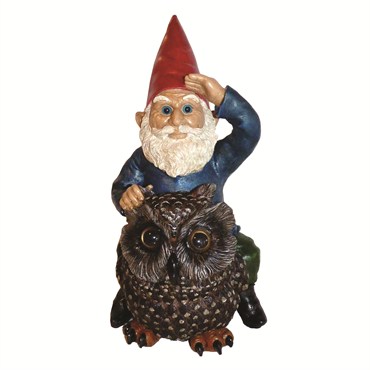 MCarr Gnome On Owl Resin Statue