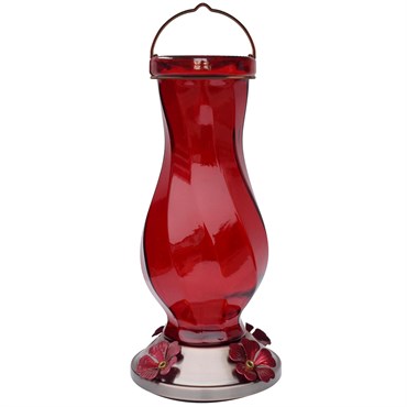 Friends of Flight 29oz Red Twisted Glass Hummingbird Feeder with Copper Metal Base