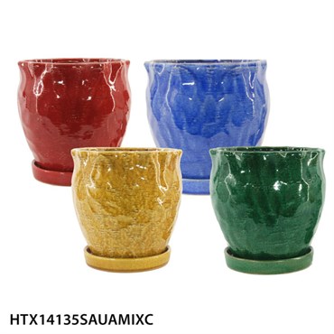 MCarr 4PC Hammered Pot W/Saucer Set Mix Colors