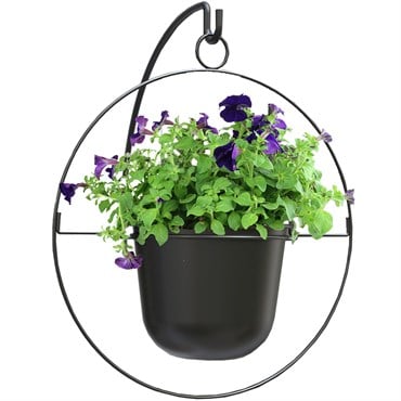 Panacea 17" Modern Farmhouse Round Ring with 9" Hanging Planter Matte Black