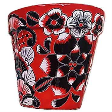 Talavera 6" Flower Pot Black/White/Red