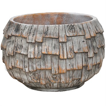MCarr 8.1" Low Round Wood Planter Barn Gray
