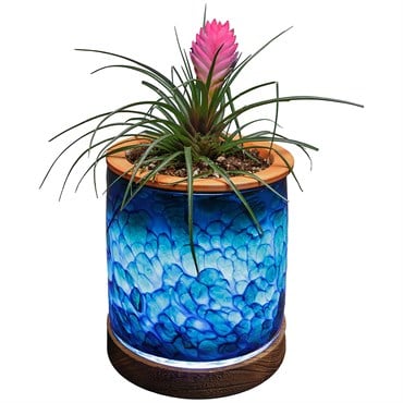 APM 8" Art Glass LED Planter Blue Marble