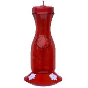 FOF 21oz Red Glass Carafe Hummingbird Feeder with Plastic Base
