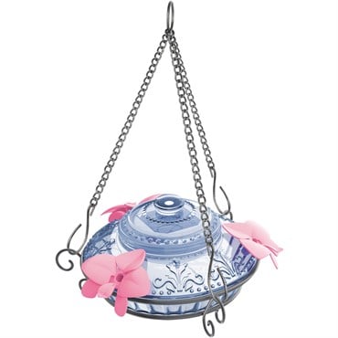Natures Way 14oz Illuminated Antique Glass Top-Fill Hummingbird Feeder Light Blue