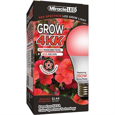 Miracle LED 4KK Grow Light - Red Spectrum LED - Replaces up to 150W - Grow Bulb for Fruiting & Flowering