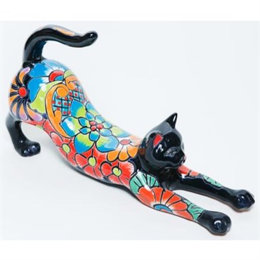 Talavera Cat Stretching Statue