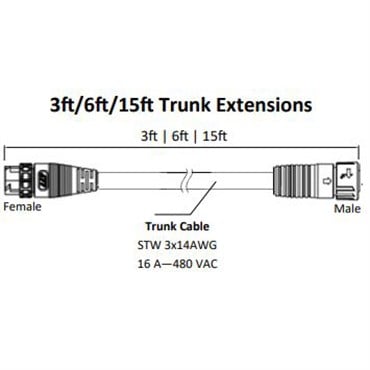 Fluence AC Flex Wiring, 6' ( 1829mm ),Trunk Extension, 16A, M25 Push Lock Connectors 10/CS