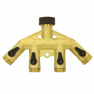 Gilmour Brass Four Way Manifold w/Shut Offs