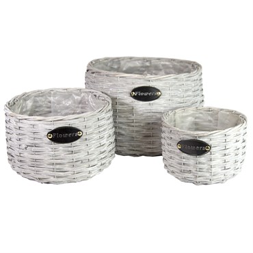 Gardener Select 3pc Light Grey Wood Short Round Basket Planter 6/CS