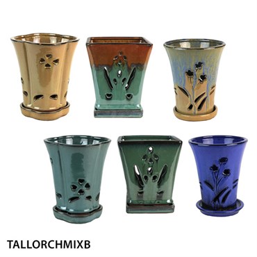 MCarr 6pc Tall Orchid Pot 3 Styles Mix Asst