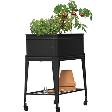 Panacea 30"x15"x32"H Elevated Planter with Wheels Black