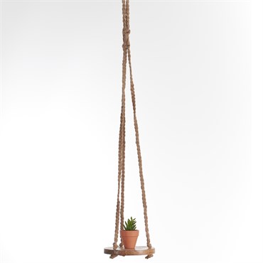 Primitive 6" Hanging Wooden Round Jute