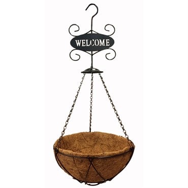 Gardener Select 12" Black Hanging Basket with Welcome Sign 12/CS