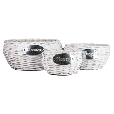 Gardener Select 3pc White Willow Round Flower Basket Planter 12/CS