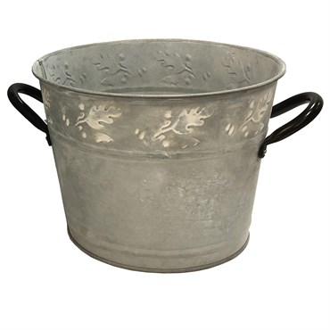 Gardener Select 8" White Metal Planter with Leaf Design & Handles