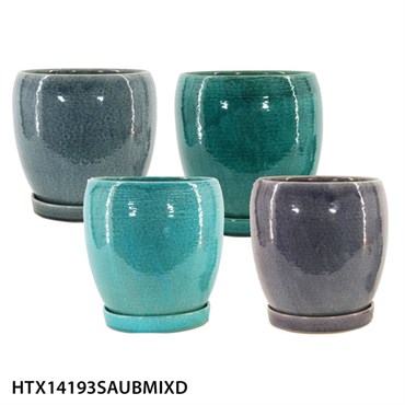 MCarr 8PC Round Egg Pot W/Saucer Mix Colors