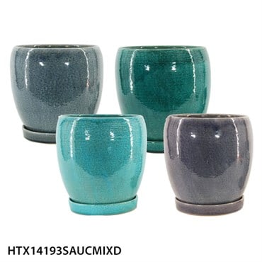MCarr 16PC Round Egg Pot W/Saucer Mix Colors