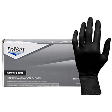 ProWorks Disposable Nitrile Exam Grade Gloves, Powder Free, Black, 6 mil, Large, 100ct Box, 10/CS