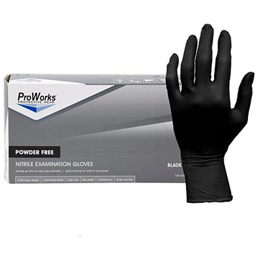 ProWorks Disposable Nitrile Exam Grade Gloves, Powder Free, Black, 6 mil, Medium, 100ct Box, 10/CS