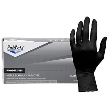ProWorks Disposable Nitrile Exam Grade Gloves, Powder Free, Black, 6 mil, Small, 100ct Box, 10/CS