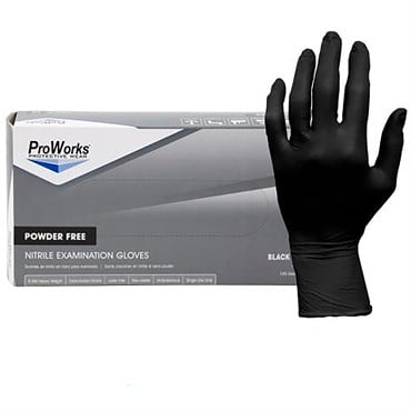 ProWorks Disposable Nitrile Exam Grade Gloves, Powder Free, Black, 6 mil, XL, 100ct Box, 10/CS