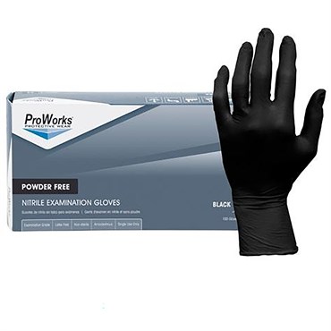 ProWorks Disposable Nitrile Exam Grade Gloves, Powder Free, Black, 4 mil, Large, 100ct Box, 10/CS