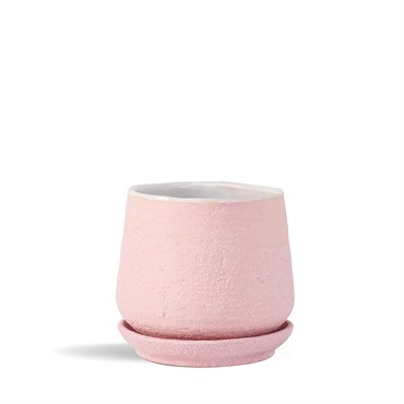 PHG 8"x7.5" Hand Rolled Pot With Attached Saucer Sand Pink